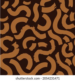 El pincel de pintura de café pinta trazos vectoriales sin fisuras. Líneas curvas y onduladas dibujadas a mano con círculos gruesos. El pincel de tinta caótica garabatea textura decorativa. Doodles desordenados, ilustración de líneas curvas audaces.