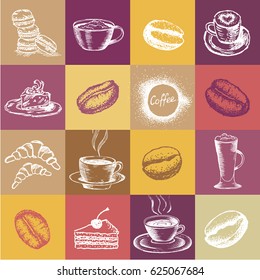 Coffee, painted coffee beans, sketch, vector drawing