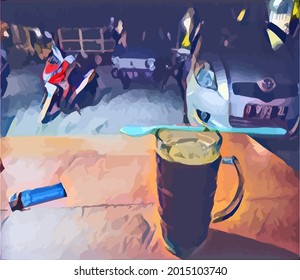 coffee painting with night background very cool