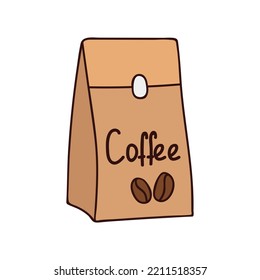 Coffee paper bag colorful doodle illustration in vector. Coffee package colorful doodle illustration in vector. Coffee paper package illustration