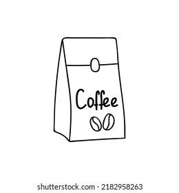 Coffee paper bag doodle illustration. Hand drawn paper coffee bag illustration in vector. Doodle paper bag of coffee