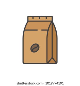 Coffee Paper Bag Flat Line Colored Icon.