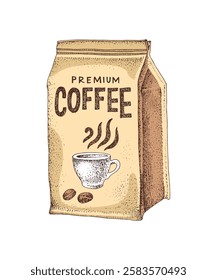 Coffee in a paper bag hand drawn vector