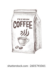 Coffee in a paper bag hand drawn vector