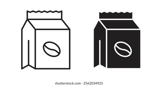 Coffee paper bag icons in flat and line style set.