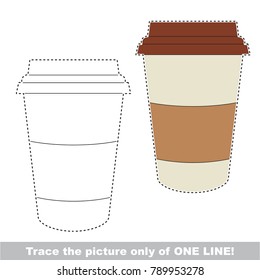 Coffee Paper Cup to be traced only of one line, the tracing educational game to preschool kids with easy game level, the colorful and colorless version.