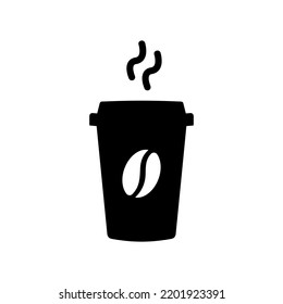 coffee paper cup black filled vector icon, hot coffee to go, grain sign