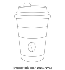 Coffee Paper Cup cartoon. Outlined colorless illustration with thin line black stroke
