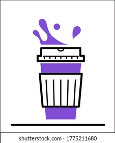 Kaffeepapier-Tasse kreative Ikone mit Dampf und Splash. Nehmen Sie Kaffee oder Tee weg, um auf weißem Hintergrund zu gehen. Der angesagte und helle Stil.