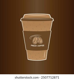 Coffee paper cup with dark brown gradients background, Disposable premium coffee cup design with coffee beans logo, Vector illustration modern design vector illustration.