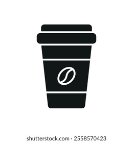 Coffee paper cup drink icon, a sleek and modern vector illustration featuring a takeaway cup with a secure lid and minimalistic