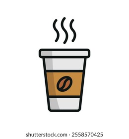 Coffee paper cup drink icon, a sleek and modern vector illustration featuring a takeaway cup with a secure lid and minimalistic