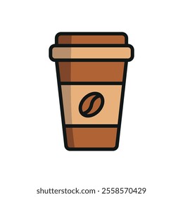 Coffee paper cup drink icon, a sleek and modern vector illustration featuring a takeaway cup with a secure lid and minimalistic