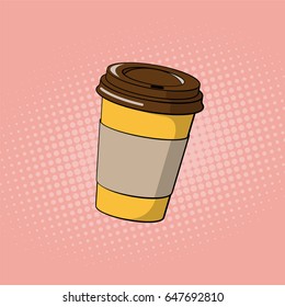Coffee paper cup. Fast food pop art style. Vector