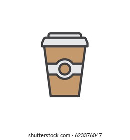 Coffee paper cup filled outline icon, line vector sign, linear colorful pictogram isolated on white. Symbol, logo illustration. Editable stroke. Pixel perfect