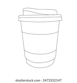 Coffee paper cup for hot coffee. Black and white. Vector illustration for coloring book.