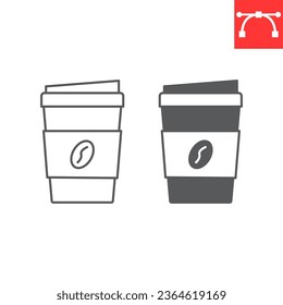 Coffee paper cup line and glyph icon, takeaway and drink, disposable coffee cup vector icon, vector graphics, editable stroke outline sign, eps 10.