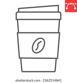 Coffee paper cup line icon, takeaway and drink, disposable coffee cup vector icon, vector graphics, editable stroke outline sign, eps 10.