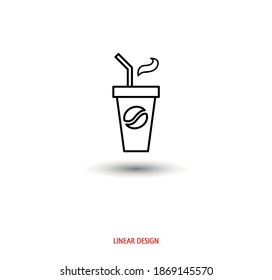 Coffee in a paper cup. Linear design.