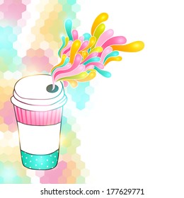 Coffee paper cup on hexagon background