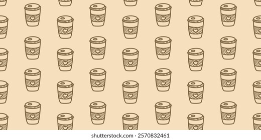 coffee paper cup pattern background. vintage take away paper coffee cup pattern background.Take away coffee cup pattern background. paper coffee cups pattern.