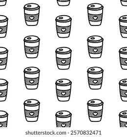 coffee paper cup pattern background. vintage take away paper coffee cup pattern background.Take away coffee cup pattern background. paper coffee cups pattern.