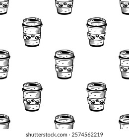 coffee paper cup pattern background. vintage take away paper coffee cup pattern background. cafe pattern background. Take away coffee cup pattern background.