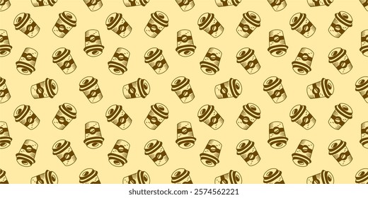 coffee paper cup pattern background. vintage take away paper coffee cup pattern background. cafe pattern background. Take away coffee cup pattern background.