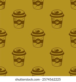 coffee paper cup pattern background. vintage take away paper coffee cup pattern background. cafe pattern background. Take away coffee cup pattern background.