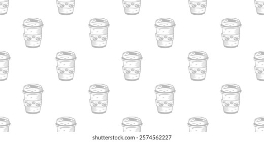 coffee paper cup pattern background. vintage take away paper coffee cup pattern background. cafe pattern background. Take away coffee cup pattern background.