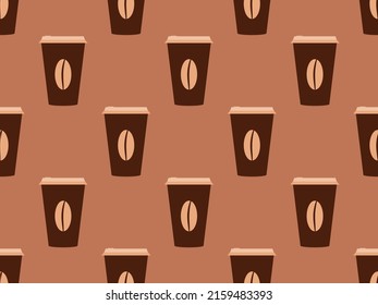 Coffee paper cup seamless pattern. Paper cups with cappuccino and mochaccino. Coffee beans. Design for banners, posters and promotional materials. Vector illustration