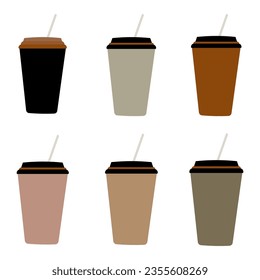 Coffee paper cup set. Six paper cups of different colors.