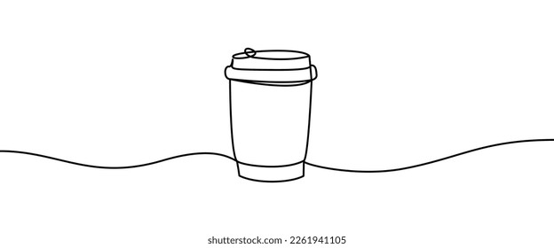 Coffee Paper Cup shape drawing by continuos line, thin line design vector illustration