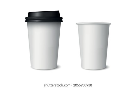 Coffee paper cup template. Coffee cup mockup isolated on white background. Package design for cafe. Vector illustration