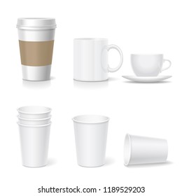 Coffee paper cup template and coffee mug set realistic collection