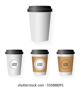 Coffee paper cup template set with place your logo isolated on background use for your corporate identity design brand coffee shop, coffee house, restaurant, cafe and other. Vector Illustration