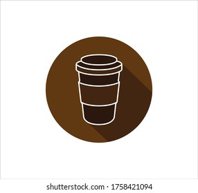 coffee paper cup vector icon logo design template, brown color button sign