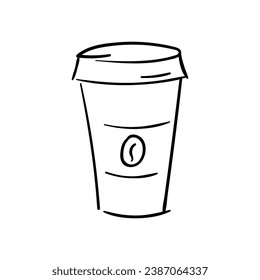 Coffee paper cup vector icon in doodle style. Symbol in simple design. Cartoon object hand drawn isolated on white background.