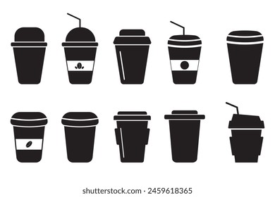 Coffee paper cup vector icon set. plastic coffee cup symbol,