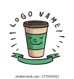 coffee paper cup. Vector illustration. Colored doodle style