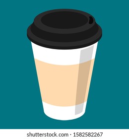 Coffee in a paper cup vector isolated. Take away drink in plastic container. Brown beverage.