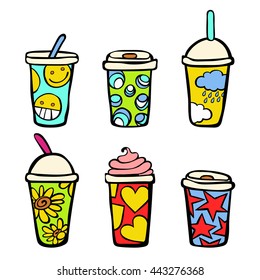 Coffee. Paper cups. Isolated vector objects on white background.