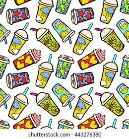 Coffee. Paper cups. Seamless vector pattern (background).