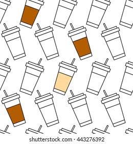 Coffee. Paper cups. Seamless vector pattern (background).