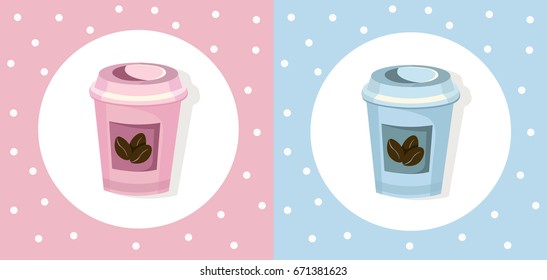 Coffee paper cups set icon template. Pink quartz and serenity Vector template