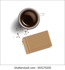 Coffee and paper on a white background .