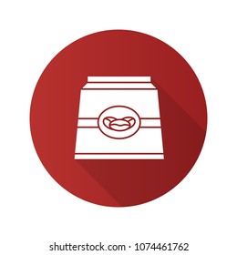 Coffee paper package flat design long shadow glyph icon. Vector silhouette illustration