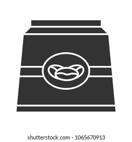 Coffee paper package glyph icon. Silhouette symbol. Negative space. Vector isolated illustration