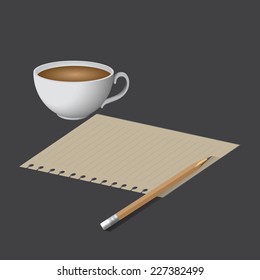  coffee, paper and  pencil vector