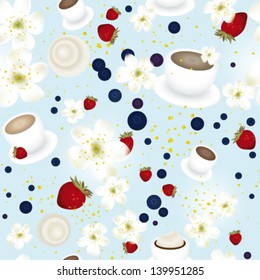 Coffee paradise / Seamless pattern with sweet summer fruit
